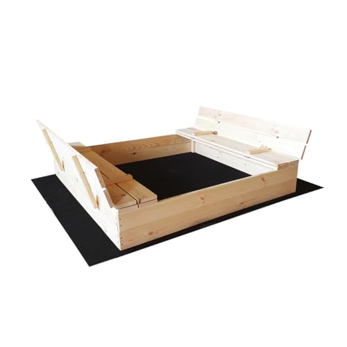 Ourbaby Verschließbarer Sandkasten mit Deckel und Sitzbänken - 120 x 120 cm