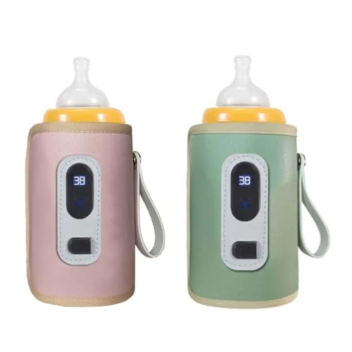 Baby Flaschenwärmer, USB Flaschen Wärmer Babykostwärmer Milchwärmer mit LCD Display MilchflaschenwäRmer Flaschenwärmer Auto für Unterwegs und Zuhause für alle Flaschen,Baby Tasche (Rosa)