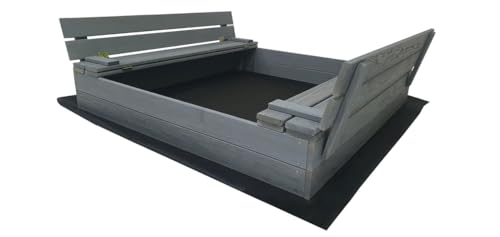Ourbaby Verschließbarer Sandkasten mit Deckel und Sitzbänken - 120 x 120 cm, Grau, Imprägniert