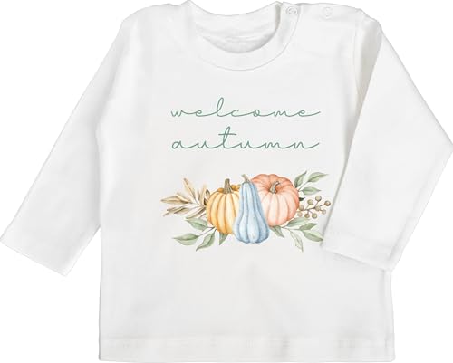 Baby Langarmshirt - Halloween - Babys - Welcome Autumn | Herbstdesign | herbstliche Stimmung | Herbst willkommen heißen - 3/6 Monate - Weiß - outfit horror haloween helloween halloeween jalloween