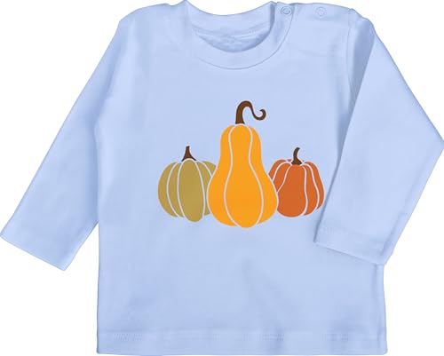 Baby Langarmshirt - Halloween - Babys - Kürbis | Kürbisdesign | Herbstliche Kürbisse | Kürbismotiv - 12/18 Monate - Babyblau - gruseliges costum kostüm outfit heloween gruselig horror grusel