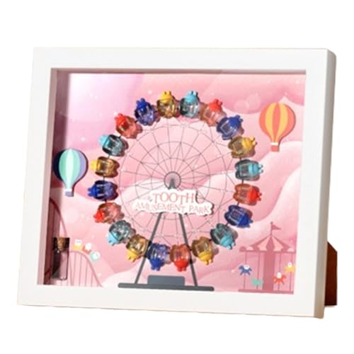 Nchdewui Bilderrahmen Zahnbox, Milchzahndose, Zahndose Für Zahnfee Geschenke Mit Fotorahme Funktion, Baby Kinder Geschenk Souvenir Aufbewahrungsbox (Pink-Ferris wheel photo frame)