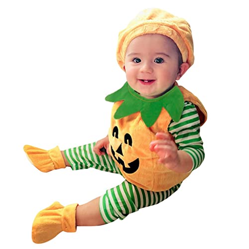 Kleinkind Baby Kinder Kürbis Halloween Weste Tops + Mütze + Schuhe Outfits Set Kinderkleidung 2 Jahre Junge Baby Erstes Weihnachten