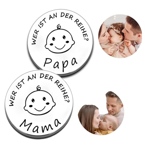 Lustige Entscheidungsmünze für neue Eltern Neue Papa Mama Geschenke Entscheidungsmünze,Taufgeschenke für mädchen jungen,Neue Eltern Geschenk um eine Entscheidung zu treffen (Silber)