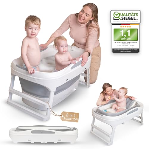 Aquafold Kinderbadewanne + Babywanne mit Gestell (0-9 Jahre)- Faltbare Badewanne für die Dusche, Babybadewanne mit Gestell für Neugeborene, faltbare Badewanne für die ganze Familie