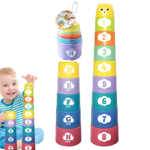 Stapelbecher | Logik-Trainings-Stapelspiel | Stapelspielzeug für Kinder ab 6 Monaten, Zahlenbuchstaben, stapelbar, bunte Nistbecher, Kleinkind-Badespielzeug