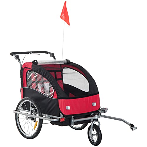 360° Drehbar Kinderanhänger 2 in 1 Fahrradanhänger Jogger 5 Farben NEU (Rot-Schwarz)