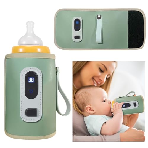 idudu Flaschenwärmer Baby Tragbarer Milchflaschenwärmer Unterwegs 5 Einstellbare Temperatur 38-55℃ LCD Display Milchwärmer Babykostwärmer Muttermilchwärmer Tasche für Hause Unterwegs Freien