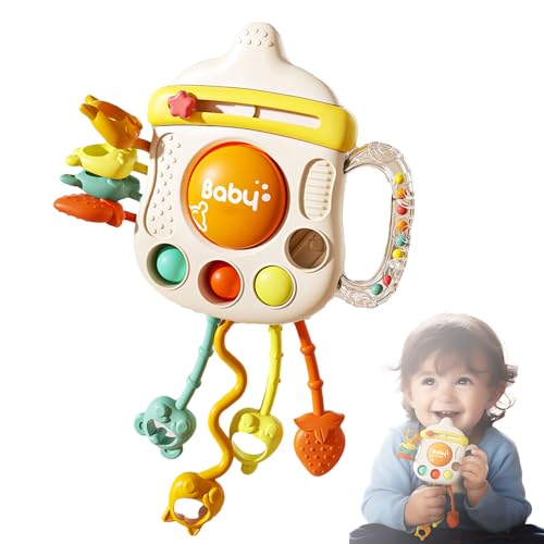 XXEDYDD Sensorisches Montessori-Spielzeug für Babys, Silikon, Zugschnur, Zahnspielzeug, Baby-Essentials für Säuglinge, Autositz, Hochstuhl (leuchtende Farben)