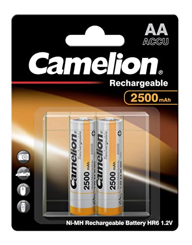 Camelion 17025206 - Ni-MH Rechargable Batterien AA / HR6, 2 Stück, Kapazität 2500 mAh, wiederaufladbar, leistungsstarke Einwegbatterien für elektronische Geräte zur optimalen Energieversorgung