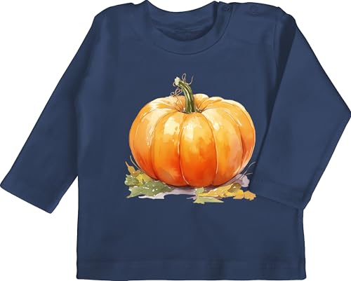 Baby Langarmshirt - Halloween - Babys - Herbstlicher Kürbis Design | Herbstfeste | Herbstfreunde | Kürbiszeit | Herbstkürbis | Herbst | Halloweenliebhaber | Herbstmotiv - 3/6 Monate - Navy Blau