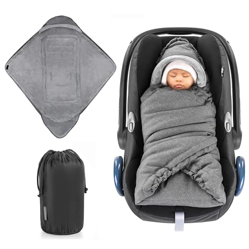 Zamboo Einschlagdecke für Babyschale und Kinderwagen - praktische Alternative zum Baby Winter-Fußsack, weiches und wattiertes Thermo Fleece - Grau (Basic)