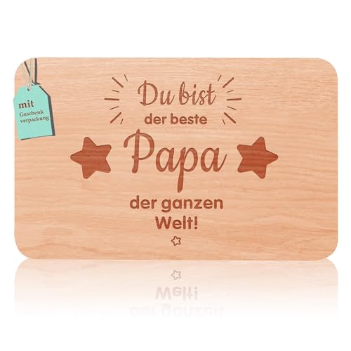 Frühstücksbrettchen papa geschenke | Brotzeitbrett mit Gravur “Du bist der beste Papa der ganzen Welt” | Vater Geschenke Buchenholz | Geschenkidee ideal für Vatertag Geburtstags Weihnachten