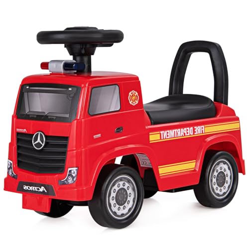 SOARS Mercedes-Benz Rutschauto, Feuerwehrauto mit Warnleuchte, Hupe & Musik, Rutschfahrzeug mit verstecktem Stauraum, Kinderfahrzeug bis 23 kg belastbar, für Kinder ab 2 Jahren