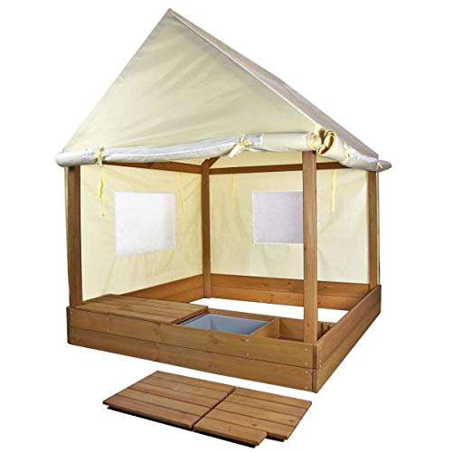 Meppi Sandkasten XXL mit Dach und Seitenwänden - Sandkiste aus Holz - Sandbox - Sandkastenhaus für Kinder
