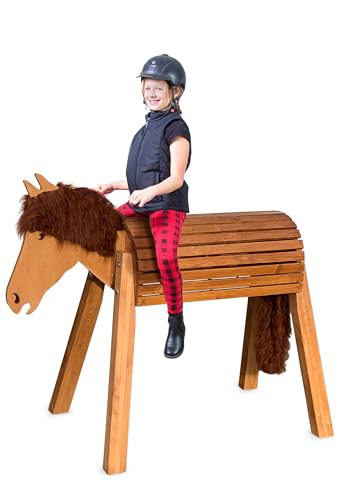 ﻿﻿Wildkinder Holzpferd für Draußen - Spielpferd und Pferd zum Reiten für Kinder - Kreativität, Fantasie, Motorik - Handgefertigtes braunes XL Holz Pferd mit brauner Mähne - Voltigierpferd