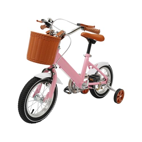 Taozhiyy Laufrad für Kinder ab 2-4 Jahre, Kinderfahrrad 12 Zoll mit Stützräder | Schutzblech v. und h. | Glocke, Fahrrad für Mädchen und Jungen, Mädchenfahrrad (Rosa)