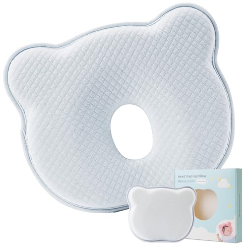 XSYKJGS Babykissen, Kopfkissen Baby Babykissen Gegen Plattkopf, 100% Baumwolle Baby Kissen Kopfverformung, Neugeborene Memory Foam Kopfkissen Mit Kopfkissenbezug für 0-12 Monate Neugeborene (Blau)