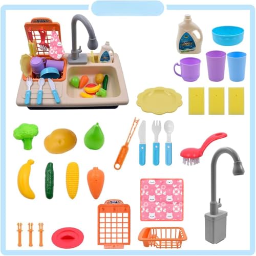 Küchenspielzeug mit Wasserkreislauf Geschirrspüler Kinderküche Zubehör Spülbecken Küchenset Rollenspiel Spielzeug für Kinder ab 3 Jahren (Blau)