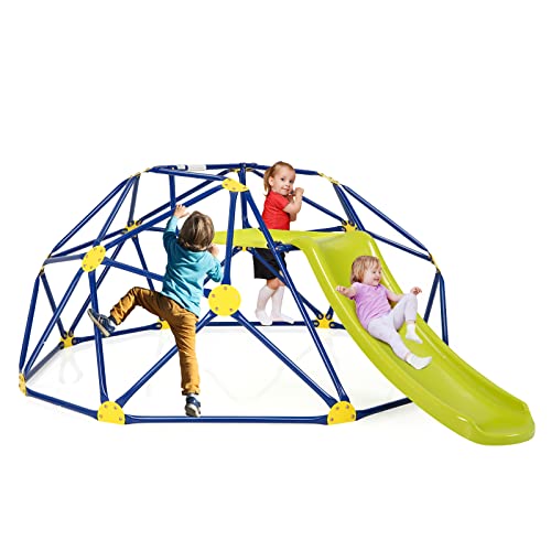 COSTWAY Kletterkuppel mit Rutsche, Klettergerüst in Kuppelform mit Stoffplattform, 180 kg Belastbarkeit, Outdoor & Indoor Spielplatz für 3-10 Jährige, Ideal für Turnhalle, Hinterhof, Garten