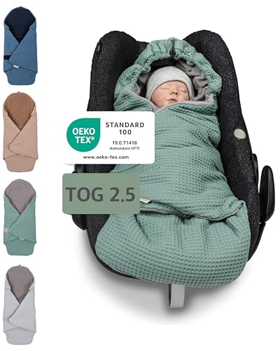 ULLENBOOM Einschlagdecke Babyschale, 100% OEKO-TEX Materialien, Ideal für Herbst und Winter, Salbeigrün (Made in EU) - Babydecke für Kindersitz oder Kinderwagen, kuschelige Decke für Babys