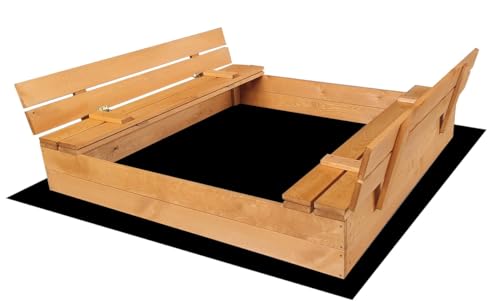 Ourbaby Verschließbarer Sandkasten mit Deckel und Sitzbänken - 120 x 120 cm, Imprägniert