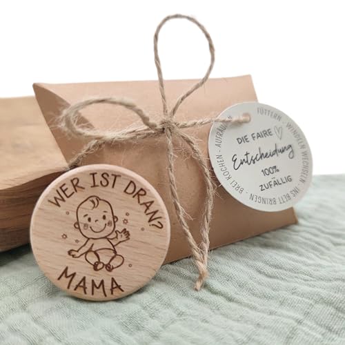 Entscheidungsmünze Mama Papa Geschenk zur Geburt Entscheidungshilfe für Eltern Junge Mädchen Schwangerschaft Geschenkidee Holz Münze Schwangerschaftsgeschenk