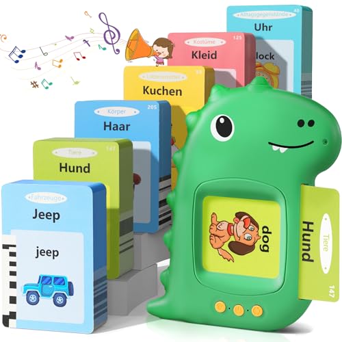 Kinderspielzeug Ab 2 3 4 Jahre, Sprechende Lernkarten Deutsch, Dinosaurier Spielzeug Montessori Spielzeug für Jungen Mädchen, 112 Blätter 224 Wörter