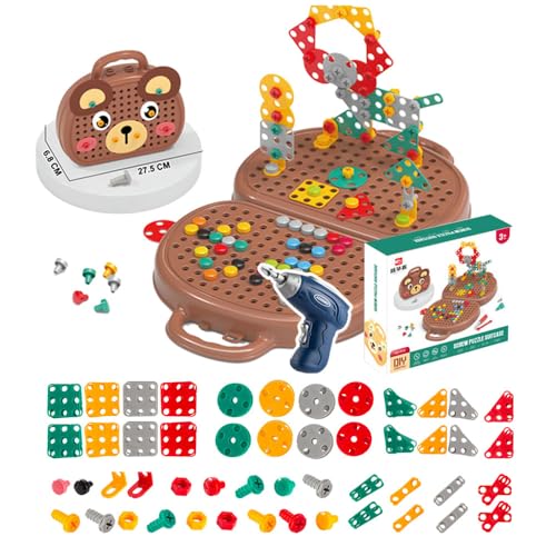 Magic Montessori Play Toolbox, 2024 Neu Montessori Spielzeugkiste mit Bohrmaschine, Bohrer Schraube Werkzeug Se Werkzeugkoffer Kinder, Montessori Spielzeug 2 Jahre (braun)