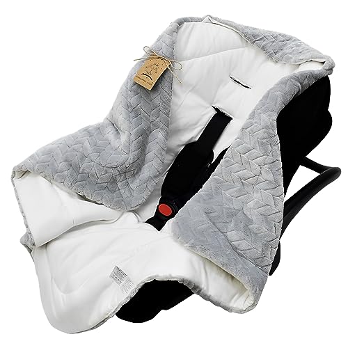 Bo Einschlagdecke für Babyschale, Kinderwagen und Kindersitze - Baby Decke für Neugeborene in idealer Größe 80x80cm mit Kapuze und Klettverschluss für Winter und Sommer