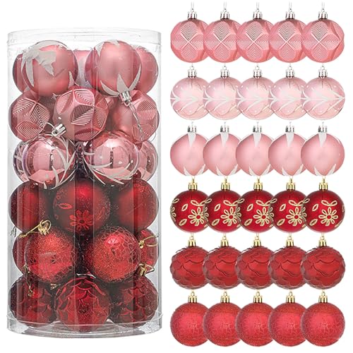 Poo4kark Weihnachten Elegantes Weihnachtskugel-Ornament-Set mit 30 Stück: Schimmernde, rosa galvanisierte Kugeln für die Weihnachtsdekoration Festliche (30.5X16X16cm)