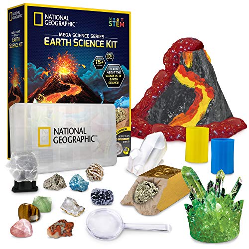 National Geographic Earth Science Kit - Over 15 Science Experiments and STEM Activities for Kids, includes Crystal Grow Kit, Volcano Science Kit