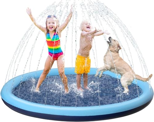 Tosekry Wasserspielzeug Kinder Outdoor Spiele, 170CM Wassersprinkler Kinder Splash Pad, Gartenspielzeug Kinder Sprinkler und Hundepool mit Antirutschfunktion (blau-170cm)