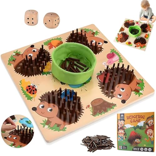 Igel Steckspiel Holz,Montessori Spielzeug,Mathe Feinmotorik Spiel & Zählspielzeug,Igel Steckspiel Pädagogisches Sensorisches für Kinder, Montessori Lernspielzeug Brettspiel mit Würfeln ab 3+ Jahre