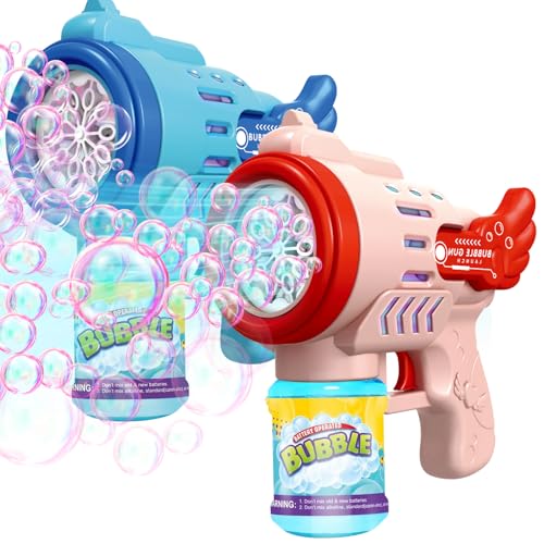 Seifenblasenmaschine Kinder 2 Pack, Automatische Seifenblasenspielzeug 1000+ Seifenblasen/Min, Seifenblasenmaschine Gun, Seifenblasen Pistole Spielzeug Geschenk für Kinder Outdoor/Party/Hochzeit