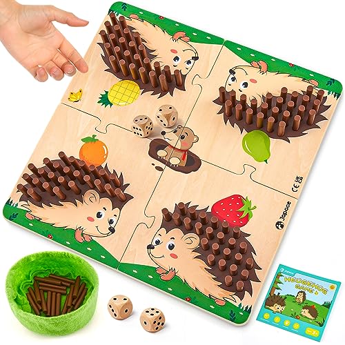 Japace Igel Spielzeug Würfelspiel, Brettspiel aus Holz mit Würfeln, Mathe-Feinmotorik Spiel & Zählspielzeug, Montessori Lernspielzeug ab 3 4 5 Jahre, Familienspiel Reisespiel Geschenk für Kinder