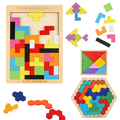 EACHHAHA Montessori Spielzeug ab 4 Jahre,3 in 1 Tangram Holzpuzzle Kinder,Kreativ Lernspielzeug,Fördert räumliche Vorstellungskraft und logisches Denken, Geschenkidee für Kinder