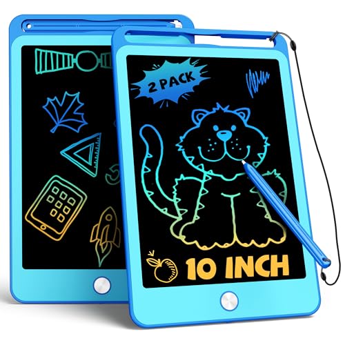 TEKFUN 2 Pack 10 Zoll LöSchbare Bunte LCD Schreibtafel Kinder Mit Lanyard,Reisen Lernspielzeug FüR Spielzeug Ab 3 4 5 6 7jahre Jungen MäDchen Geschenke,Geschenke Zu Weihnachten Halloween(Blau Blau)