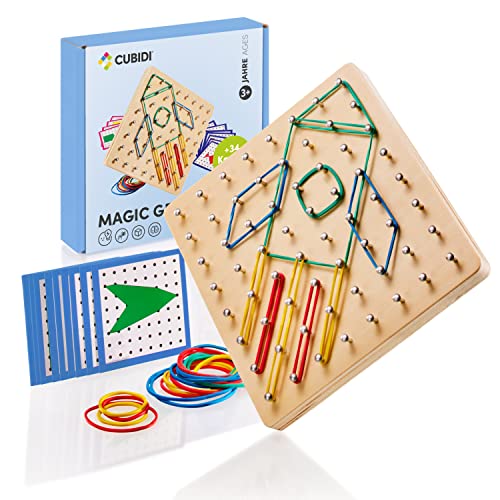 CUBIDI® Kreatives Montessori Holz Geoboard Für Unzählige Spannende Figuren | Lernspielzeug das Räumliches Denken Fördert | Motorikspielzeug, Geschenkidee Für Junge Und Mädchen Ab 3 4 5 Jahren