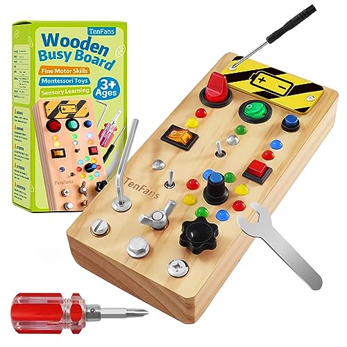 TenFans Busy Board Montessori Spielzeug mit LED-Lichtschalter und Schraubendreher-Tools - Sensorisches Spielzeug für Kleinkinder ab 1-4 Jahren - Reiseaktivität und Lernspielzeug zur der Feinmotorik