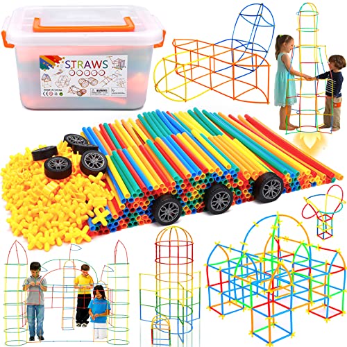 Purpledi Konstruktionsspielzeug Bausteine Kreatives, Strohhalme und Verbinder Bauspielzeug Teile, DIY Set Spielzeug für Kinder, Straws Lernspielzeug ab 3 4 5 6 7 8 Jahre Junge Mädchen (500PCS)