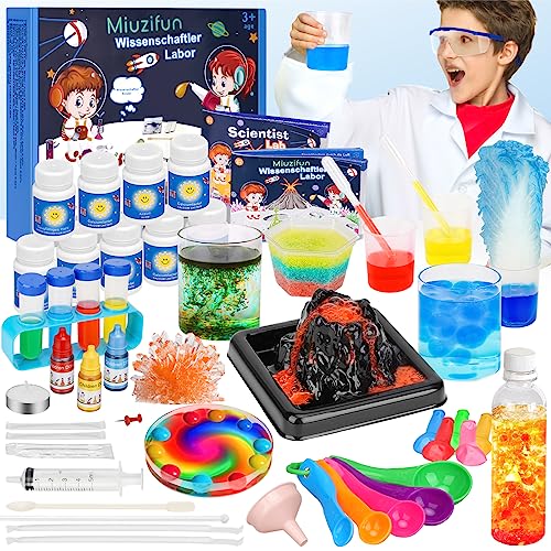 56 Wissenschaft Experimentierset für Kinder ab 6-14 Jahre， Chemie Physik Set Lernspielzeug Spielzeug Geschenke für Jungen Mädchen，Kristalle Züchten，Regenbogenregen，Vulkanausbruchs